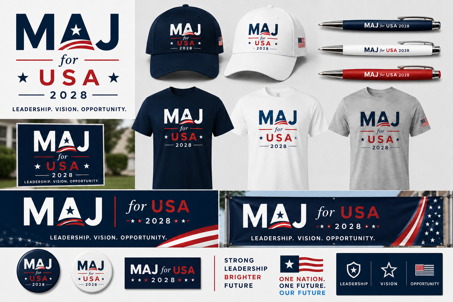 MAJ campaign embroidered caps and supporter shirts